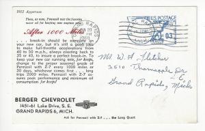 1960 USA Ad Postcard - For Oil Change Berger Chevrolet, Grand Rapids, MI (AQ49)