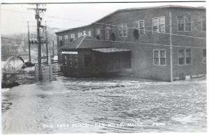 Bar Mills ME 1953 Flood Street View Building Power Line Real Photo RPPC Postcard