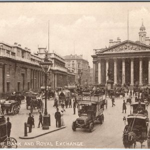 c1910s London, England Bank Royal Exchange Columns Carriage Bus Nestle Milk A352