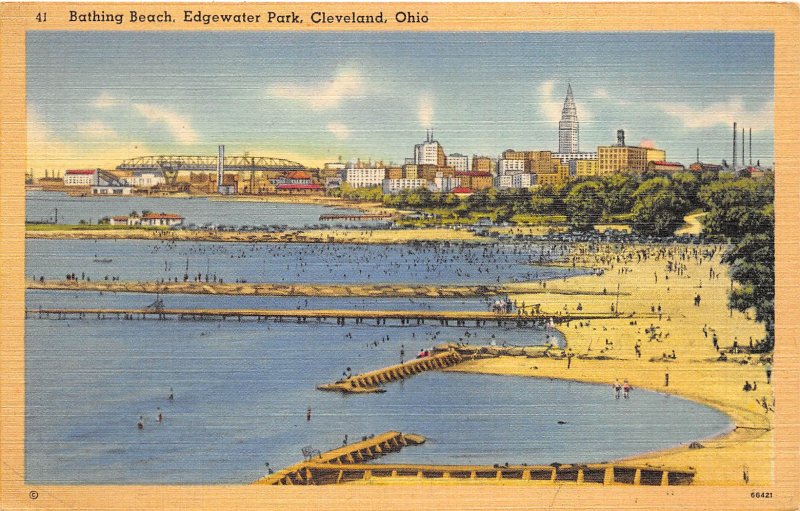 Cleveland Ohio 1950s Postcard Bathing Beach Edgewater Park 