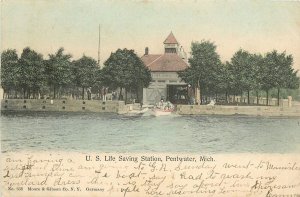 Postcard 1905 Michigan Pentwater US Life Saving Station Moore & Gibson MI24-2046