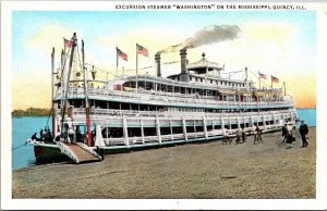 Postcard Excursion Steamer Washington on the Mississippi in Quincy Illinois~1000
