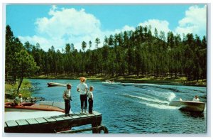 c1950 Speed Boats Sheridan Lake Kids Watching Black Hills South Dakota Postcard