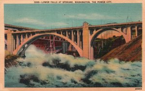 Vintage Postcard 1947 Lower Falls Waterfalls at Spokane Washington Power City WA