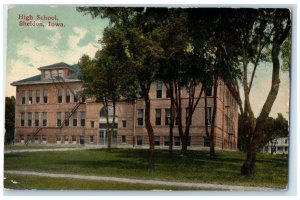 1920 High School Exterior View Building Sheldon Iowa IA Vintage Antique Postcard