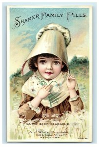 1891 Shaker Family Pills A.J. White Quack Medicine Adorable Child Bonnet P206