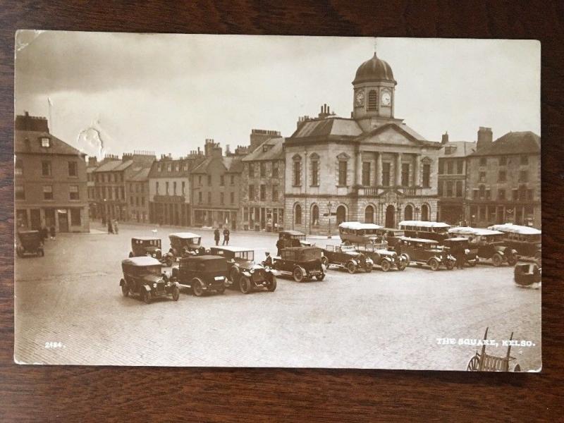 1929 RPPC The Square, Kelso, Scotland - 1920s Cars, Buses, Lorry C13