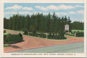 Springwater Park Entrance near Barrie Ontario ON Unused Jack Bain Postcard D80