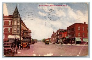 Vintage 1910 Postcard Antique Cars Cable Car Main Street Benton Harbor Michigan