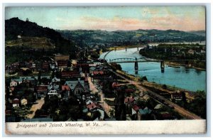 c1905 Aerial View River Bridgeport & Island Wheeling West Virginia WV Postcard