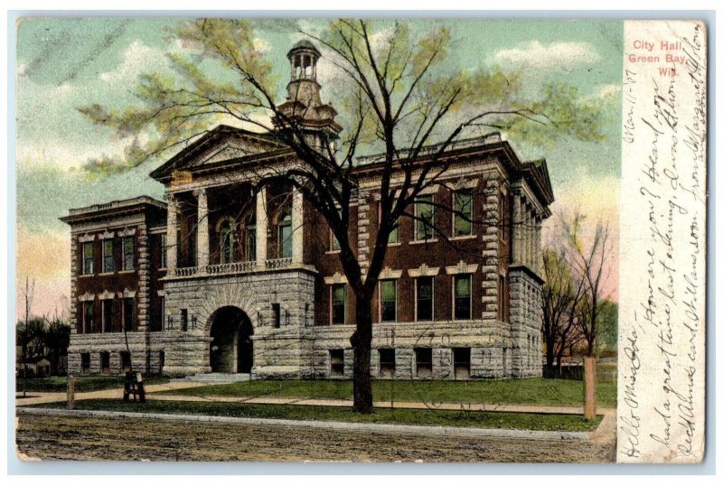 1907 City Hall Exterior Building Green Bay Wisconsin WI Vintage Antique Postcard