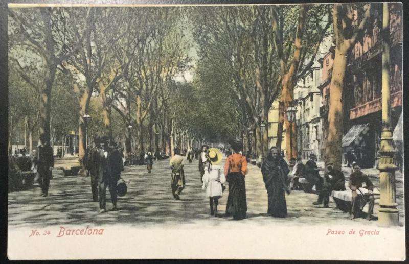 Vintage Picture Postcard Unused Barcelona Paseo de Gracia Spain LB
