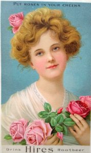 Hires Root Beer Victorian Soda Trade Card 1880's Put Roses In Your Cheeks Lady