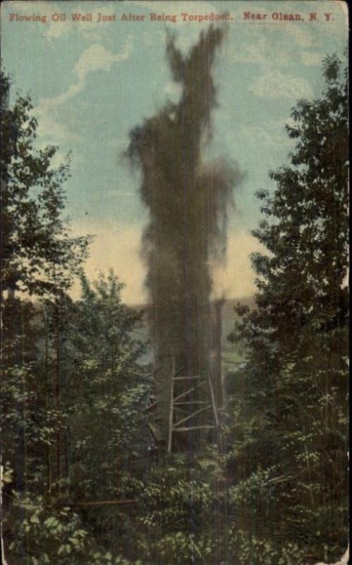 Olean NY Flowing Oil Well c1910 Postcard