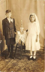 Taiton Texas 1910 RPPC Real Photo Postcard Confirmation Communion Boy Girl Dress