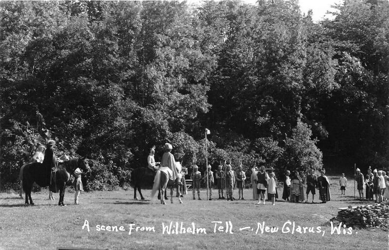 New Glarus Wisconsin~Wilhelm Tell Scene in Open Air Theatre?~1950s RPPC-Postcard