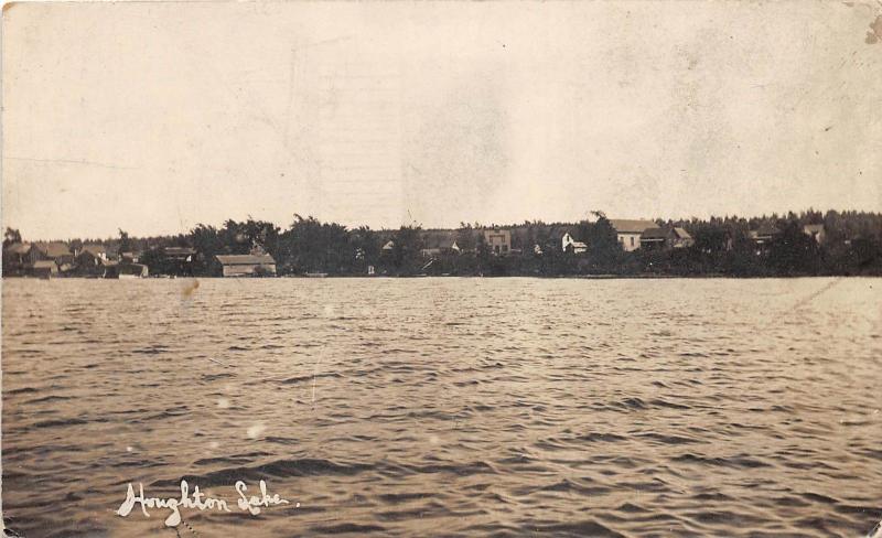 D8/ Houghton Lake Michigan Mi Real Photo RPPC Postcard 1914 Cottage Lake View