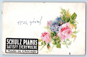 Chicago Illinois IL Postcard Schulz Pianos Satisfy Everywhere Flower Rose View