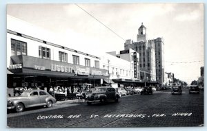 RPPC ST. PETERSBURG, FL Florida ~ Street Scene CENTRAL AVE. Rexall 1949 Postcard