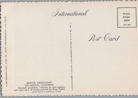 Griffith Observatory Interior Los Angeles CA Continental Chrome Postcard