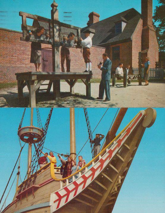 Pillory Stocks Whipping Post Public Gaol Williamsburg Pirates 2x Postcard s