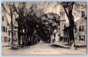 Wickford Rhode Island RI Postcard Main Street Scene Buildings Trees 1938 Vintage