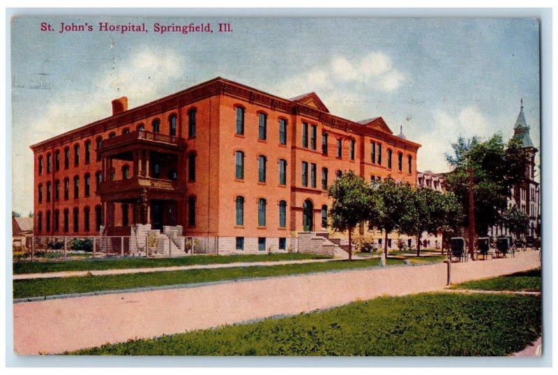 1909 St John's Hospital Building Horse Carriage Entrance Springfield IL Postcard