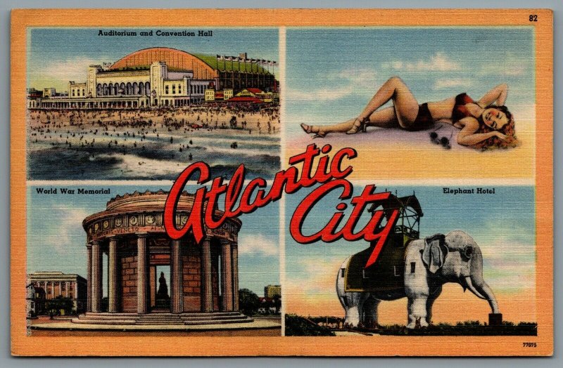 Postcard Atlantic City NJ c1950s Multi View Bathing Beauty Hall Elephant Hotel