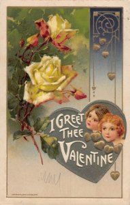 J82/ Valentine's Day Love c1910 Postcard John Winsch Girls Flowers  237