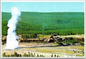 Old Faithful Geyser Yellowstone National Park Wyoming WY Pine Trees Postcard