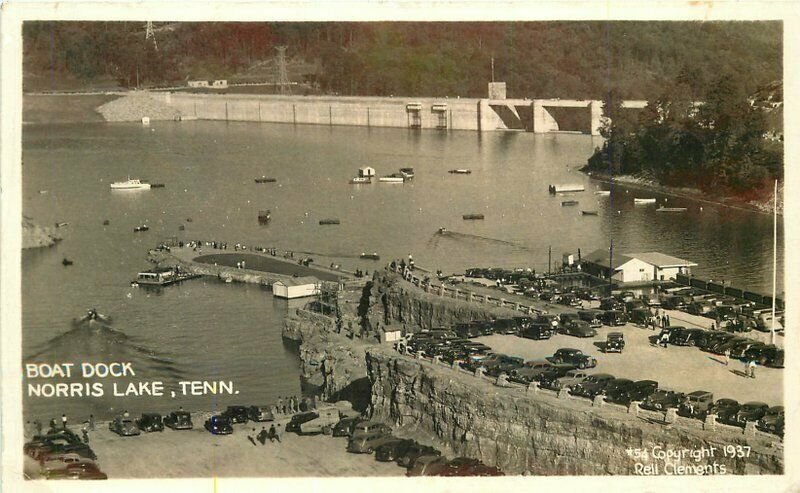 Norris Lake Tennessee Boat Dock Clements 1938 RPPC Photo Postcard 21-7925