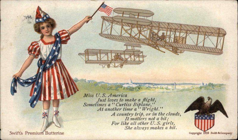 Swift's Premium Butterine Butter Pioneer Avitation Postcard AMERICAN BIPLANES