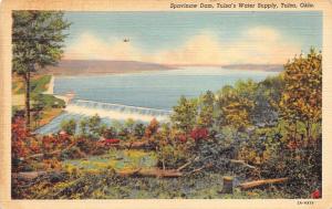 Tulsa Oklahoma~Spavinaw Dam~Fallen Trees in Foreground~1940s Linen Pc