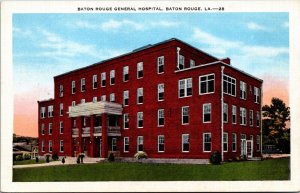 Postcard LA Baton Rouge General Hospital Exterior View Old Car 1930s H28