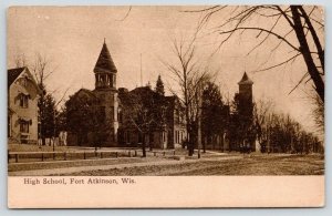 Fort Atkinson Wisconsin~High School~View from Across Street~1914 Postcard 