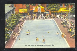 SAVANNAH GEORGIA DE SOTO HOTEL SWIMMING POOL LINEN ADVERTISING POSTCARD