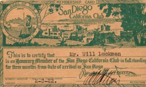 1922 San Diego CA California Club Membership Card