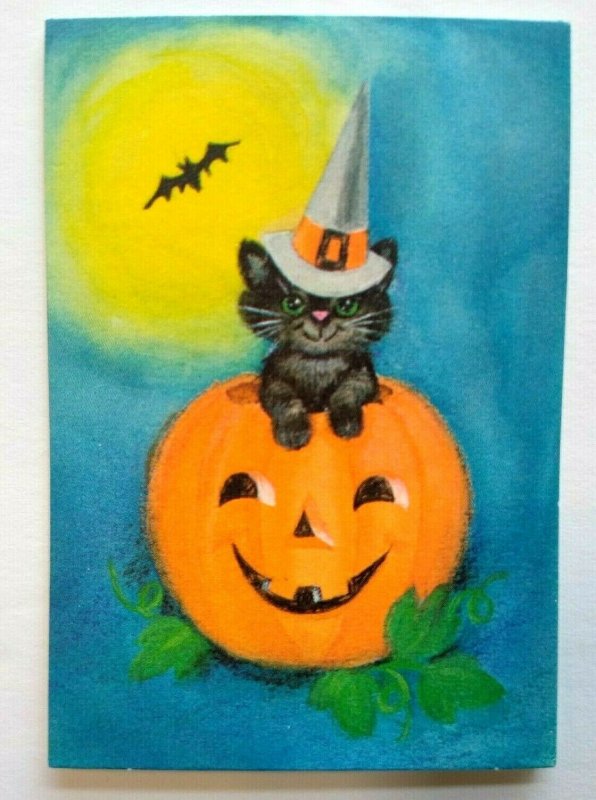 Halloween Tally Game Card Black Cat Wears Witch Hat Original NOS Vintage Foldout