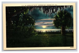 Vintage 1940s Postcard Moonlight On St Andrews Bay Panama City Florida