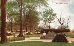 Vintage Postcard 1918 Cannon In Lake Front Park St. Joseph Michigan Burkhard Pub