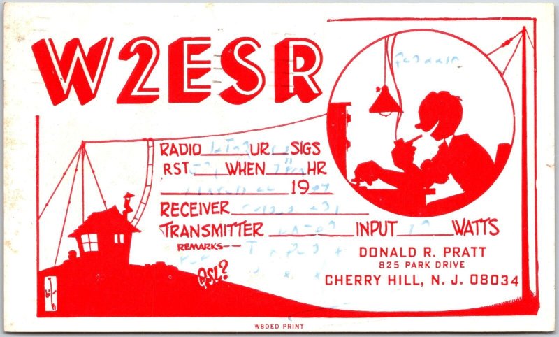 1964 QSL Radio Card Code W2ESR Cherry Hill NJ Amateur Station Posted, Postcard