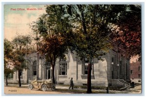 1913 Post Office Building Classic Car Muncie Indiana IN Vintage Antique Postcard