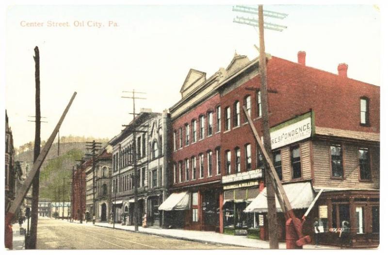 Oil City PA Center Street View Store Fronts Railroad Crossing 1909 Postcard