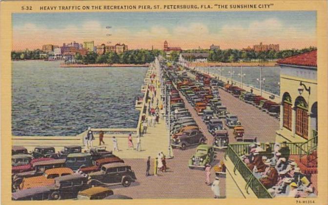 Florida St Petersburg Heavy Traffic On The Recreation Pier 1952 Curteich