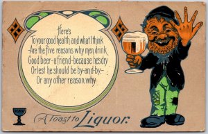 A Toast to Ye Liquor Good Health & What I Think 5 Reasons Comic Vintage Postcard