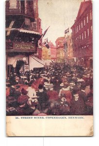 Copenhagen Denmark Postcard 1909 Street Scene Large Crowd