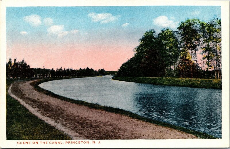 Scene Canal River Princeton NJ New Jersey Sunset VTG Postcard WB UNP Unused 