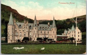 Trossachts Hotel Callander Scotland Building Mountain in Backgrounds Postcard
