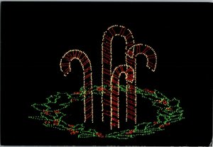 Candy Canes and Holly Wreath Festival of Lights Oglebay Wheeling WV Postcard A70