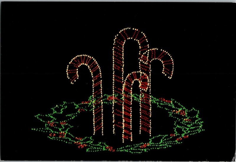 Candy Canes and Holly Wreath Festival of Lights Oglebay Wheeling WV Postcard A70